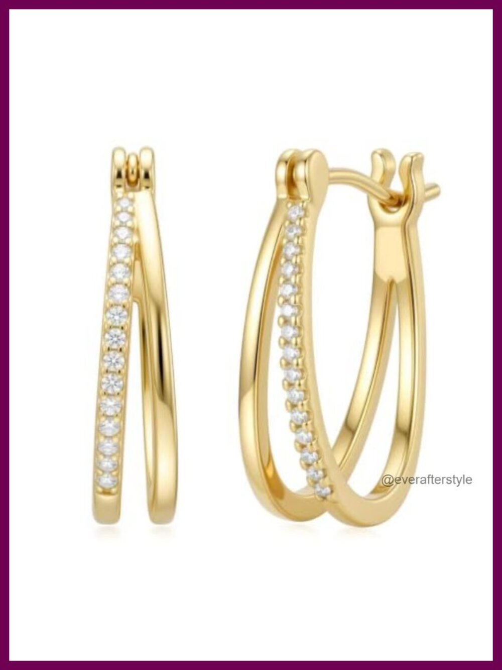 14K Gold Plated Double Row Hoop Earrings Women Cubic Zirconia Lightweight